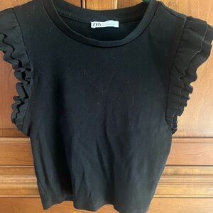 Zara Black Ruffle Sleeve Crop Top